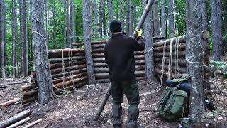 Super shelter building in the woods at 1200 meters height with my dogAxesawcooking long vesion [upl. by Rawdin]