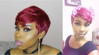 DIY  BURGUNDY PIXIE CUT 27 PIECE WIG TUTORIAL 90 SEWN DOWNusing premium plus 27 pc weave [upl. by Werda330]