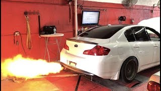 G37 Sedan FlameThrower HBP Exhaust Super Single LOUD FLAMES [upl. by Ruel448]