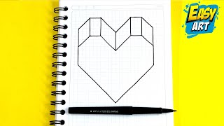 🟥 Dibujos 3D ❤ Como Dibujar un CORAZON en 3D en Cuadricula  How to Draw 3D HEART on a grid Easyart [upl. by Mechelle]