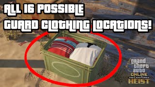 ALL 16 POSSIBLE GUARD CLOTHING LOCATIONS FOR CAYO PERICO GATHER INTELSCOPE OUT GTA 5 ONLINE DLC [upl. by Ayikahs]